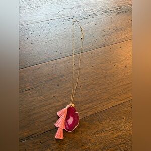 Pink Agate Pendant Necklace with Tassels